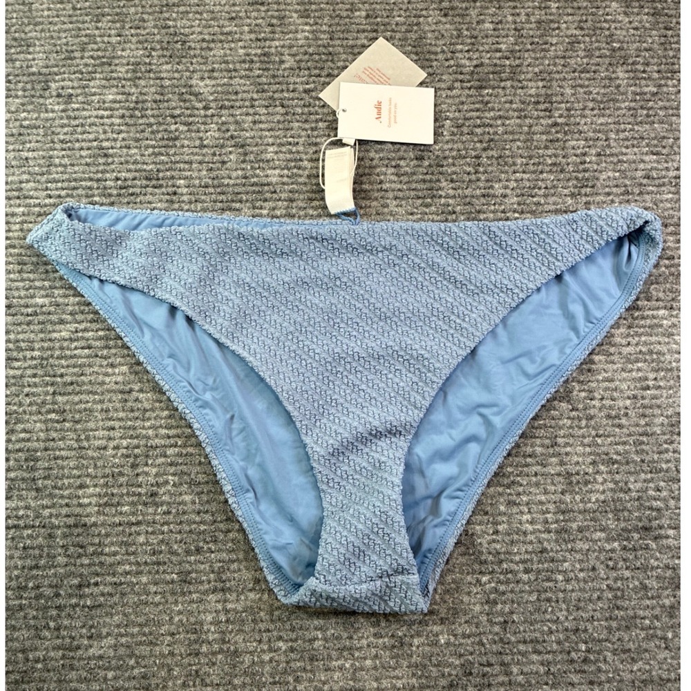 Andie The Cheeky Bottom Slate Blue Textured Smocked Bikini Swim XL AB467-SLAT